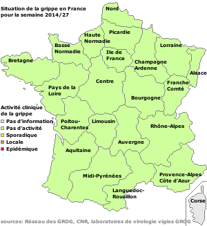 La grippe en France carte d'Avril